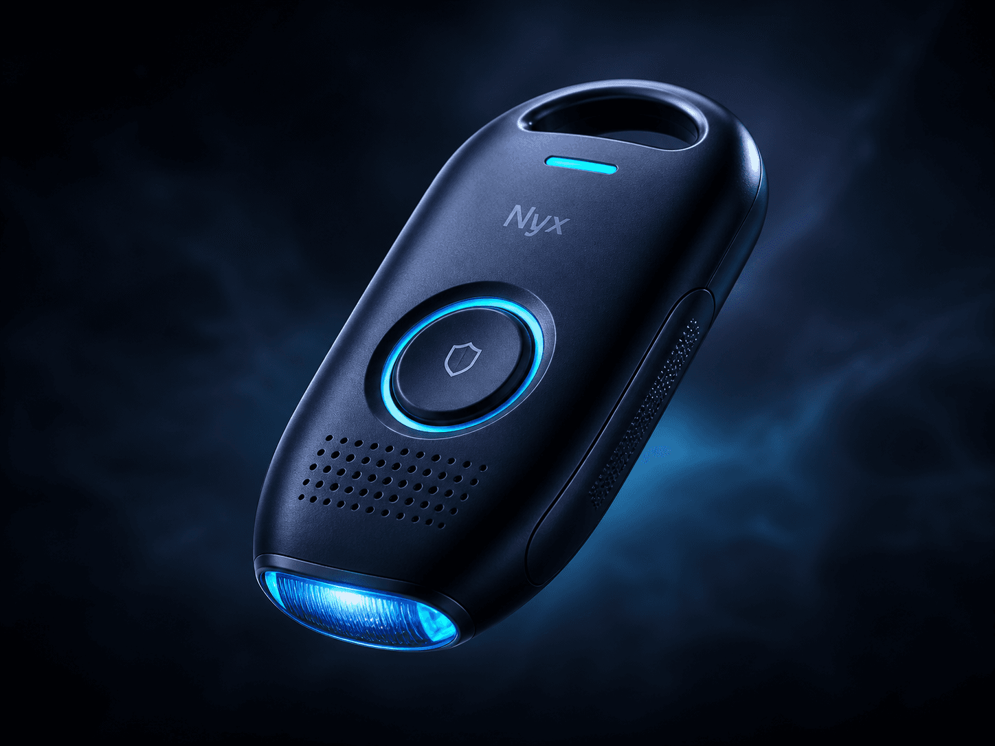 Nyx personal safety device on a night city backdrop